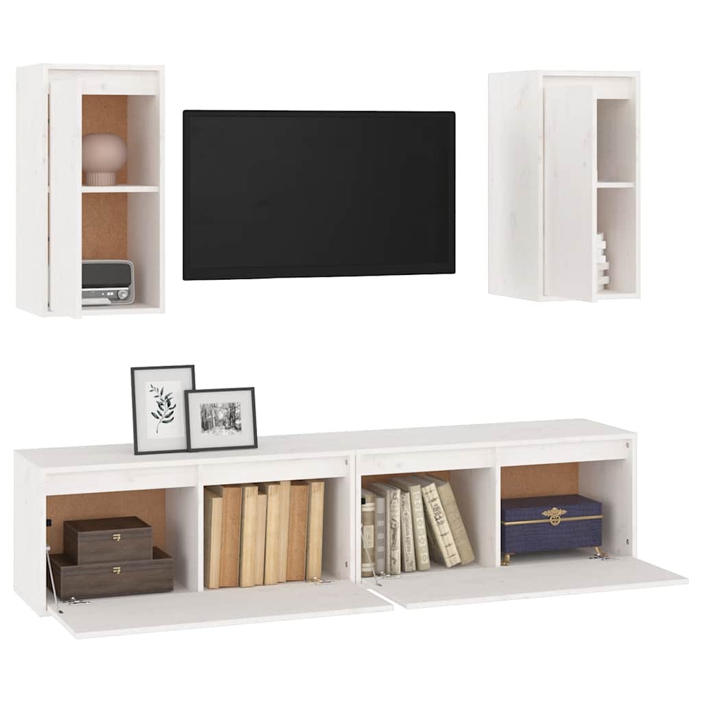 vidaXL Meubles TV 4 pcs Blanc Bois de pin massif