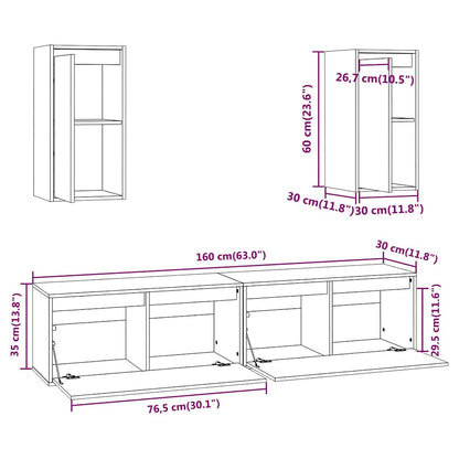 vidaXL Meubles TV 4 pcs Blanc Bois de pin massif