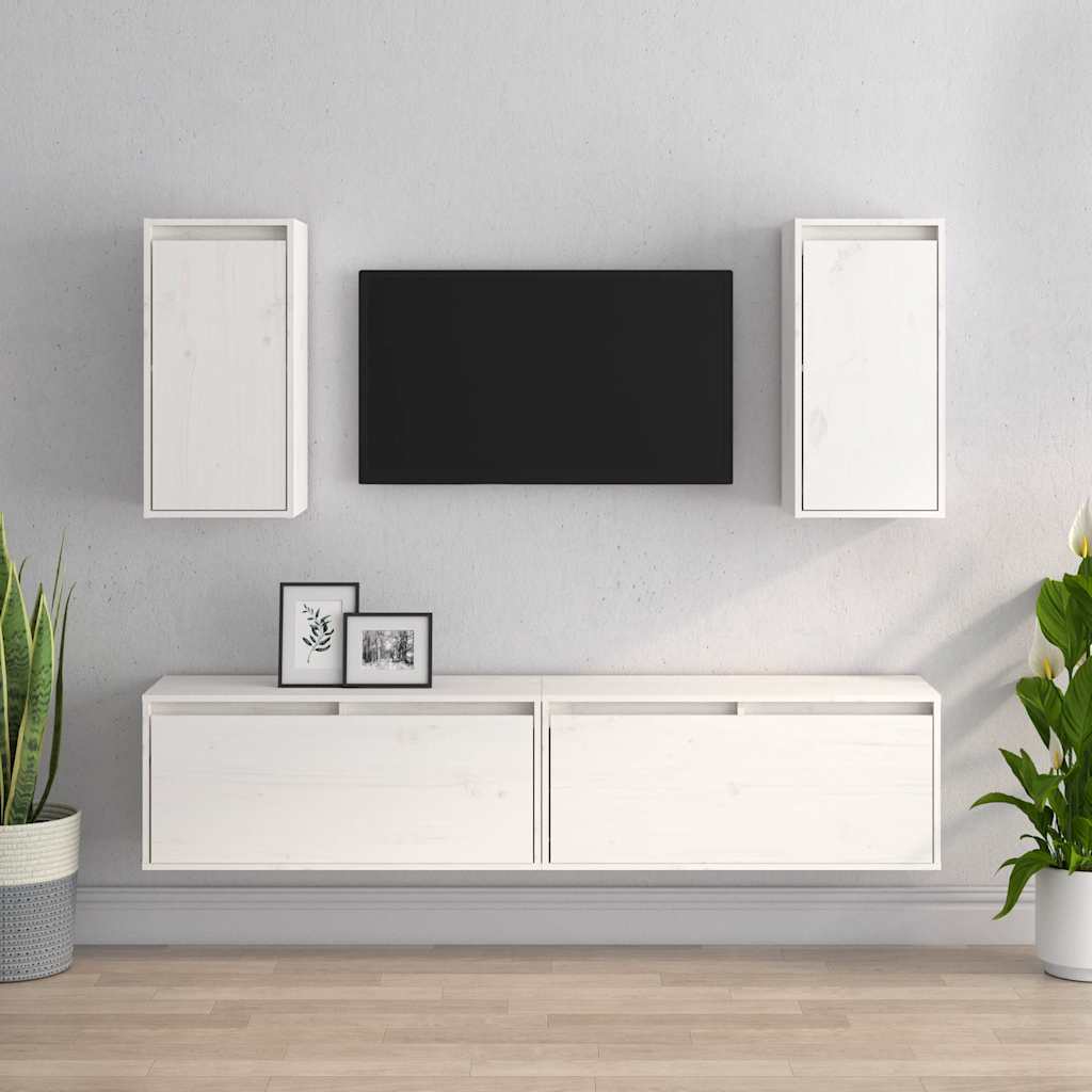 vidaXL Meubles TV 4 pcs Blanc Bois de pin massif