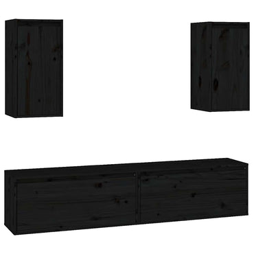 vidaXL Meubles TV 4 pcs Noir Bois de pin massif