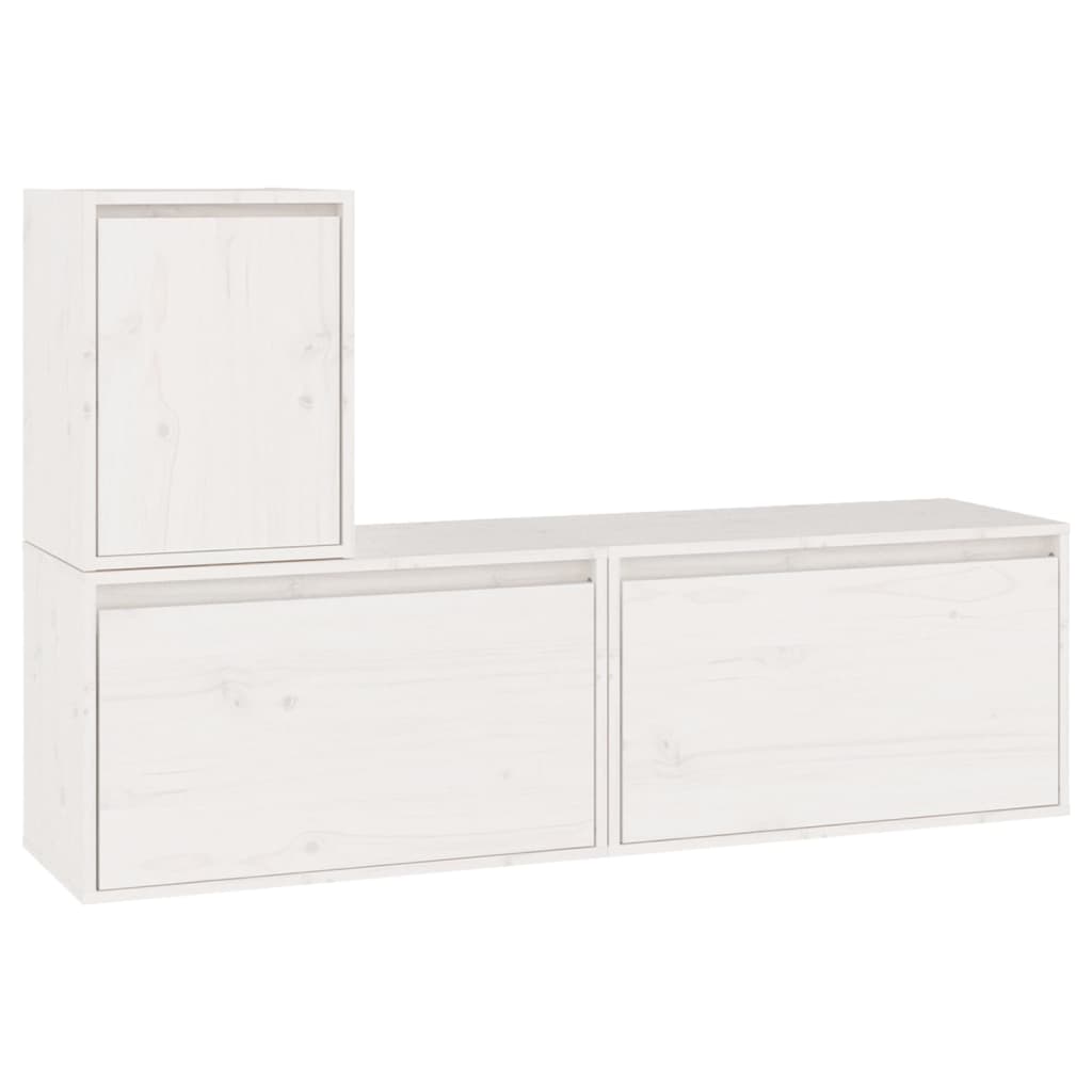 vidaXL Meubles TV 3 pcs Blanc Bois de pin massif
