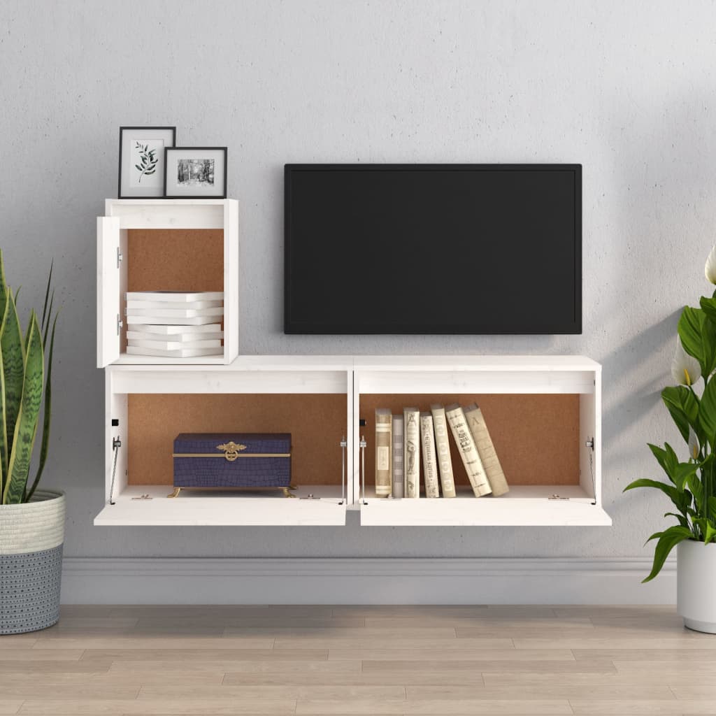 vidaXL Meubles TV 3 pcs Blanc Bois de pin massif