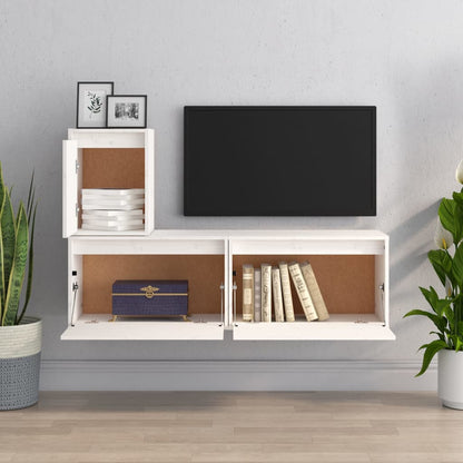 vidaXL Meubles TV 3 pcs Blanc Bois de pin massif