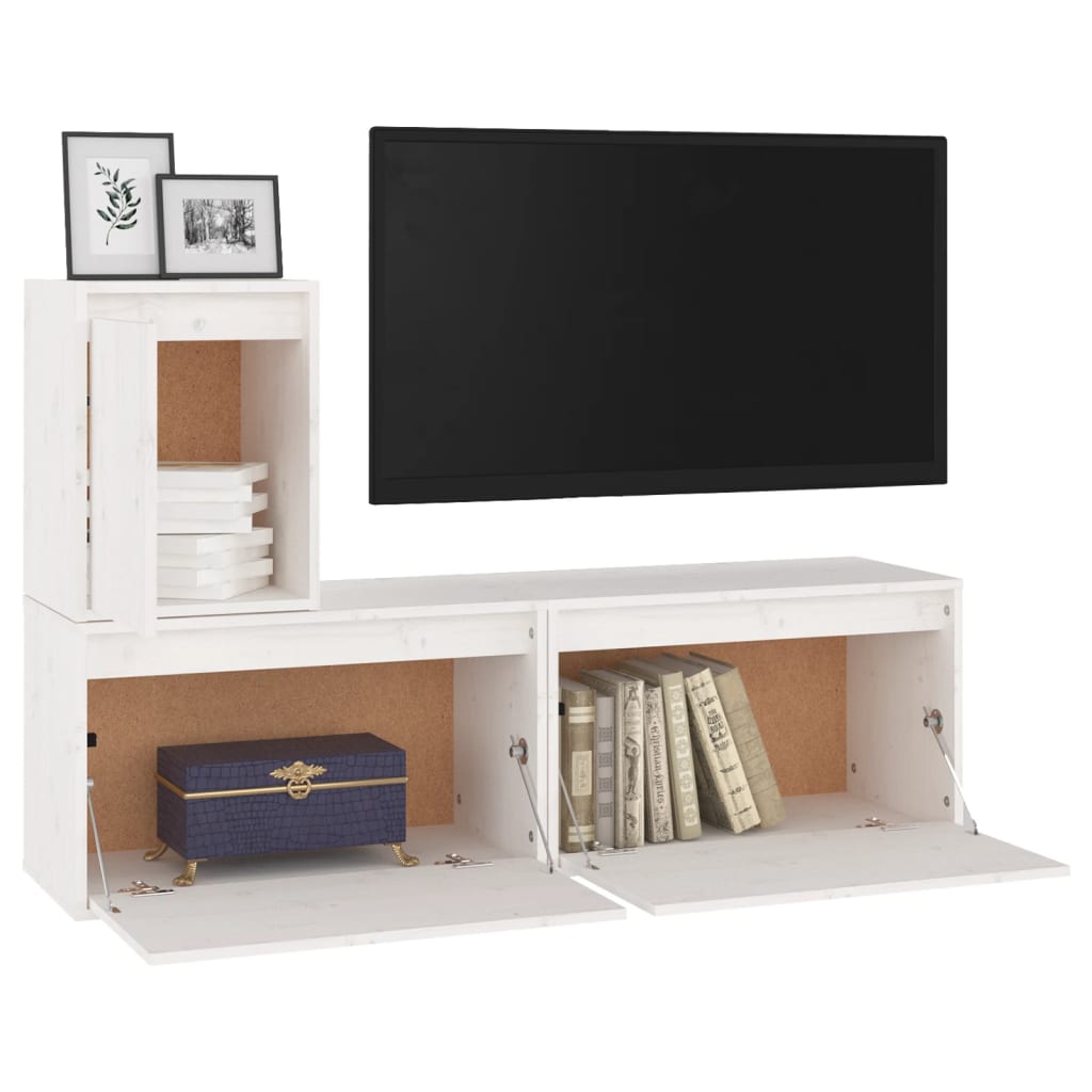 vidaXL Meubles TV 3 pcs Blanc Bois de pin massif