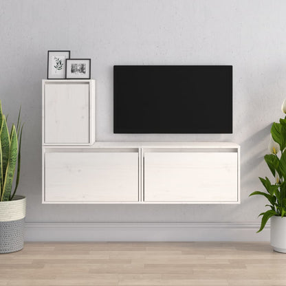 vidaXL Meubles TV 3 pcs Blanc Bois de pin massif