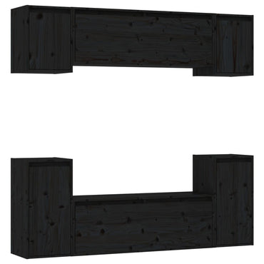 vidaXL Meubles TV 6 pcs Noir Bois de pin massif