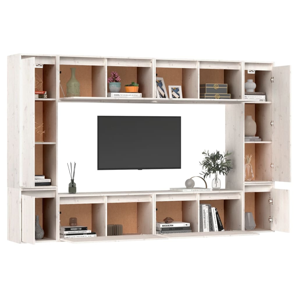 vidaXL Meubles TV 8 pcs Blanc Bois de pin massif