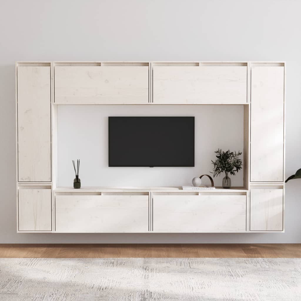 vidaXL Meubles TV 8 pcs Blanc Bois de pin massif
