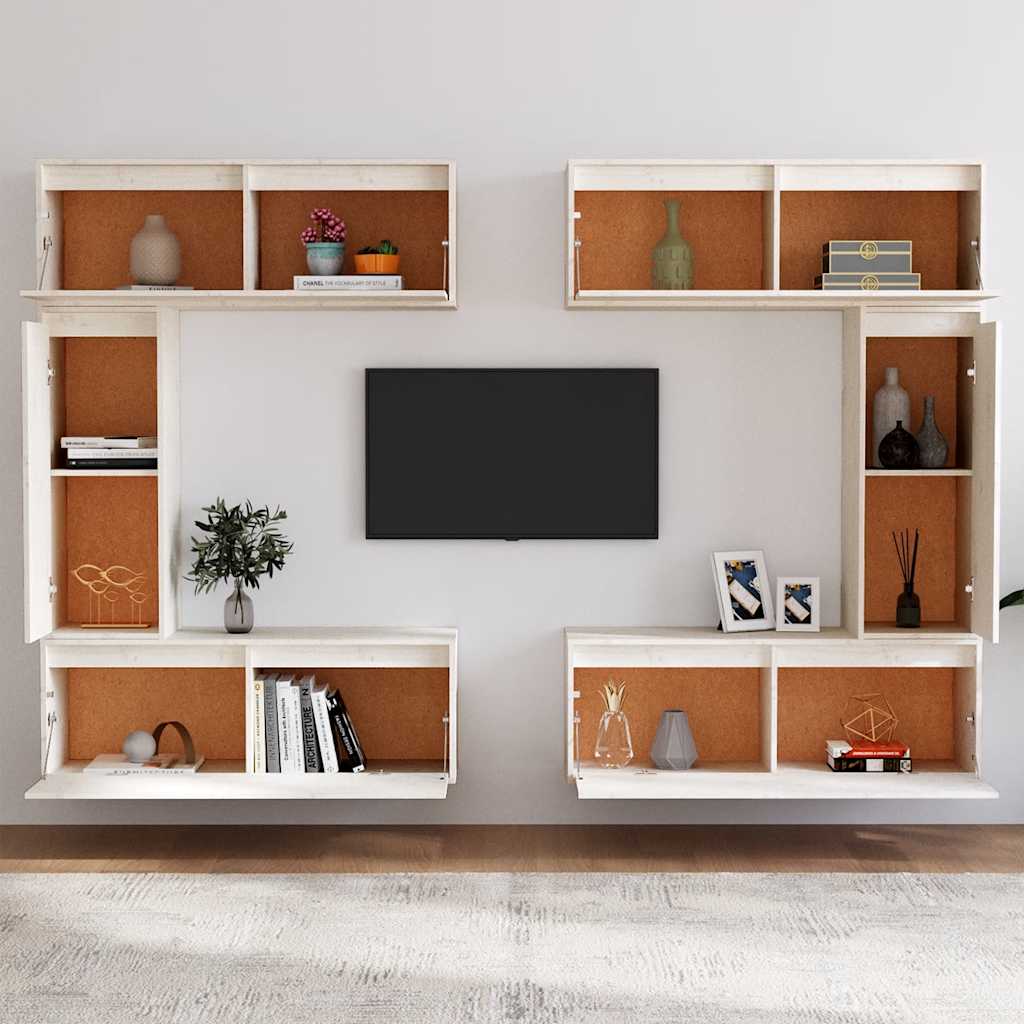vidaXL Meubles TV 6 pcs Blanc Bois de pin massif