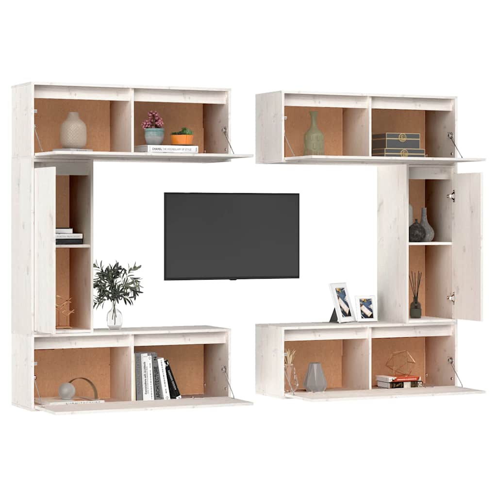 vidaXL Meubles TV 6 pcs Blanc Bois de pin massif