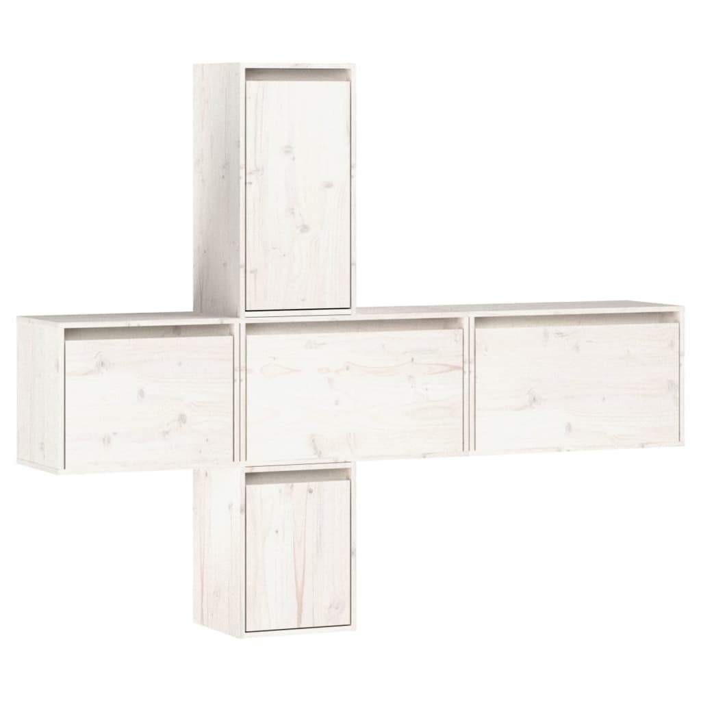 vidaXL Meubles TV 5 pcs Blanc Bois de pin massif