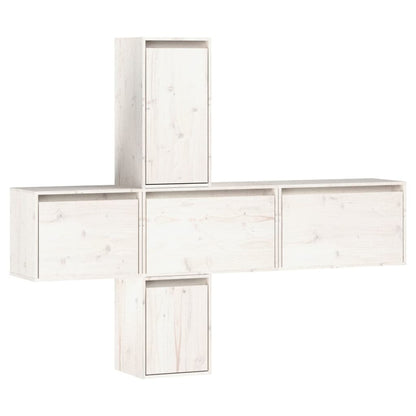 vidaXL Meubles TV 5 pcs Blanc Bois de pin massif
