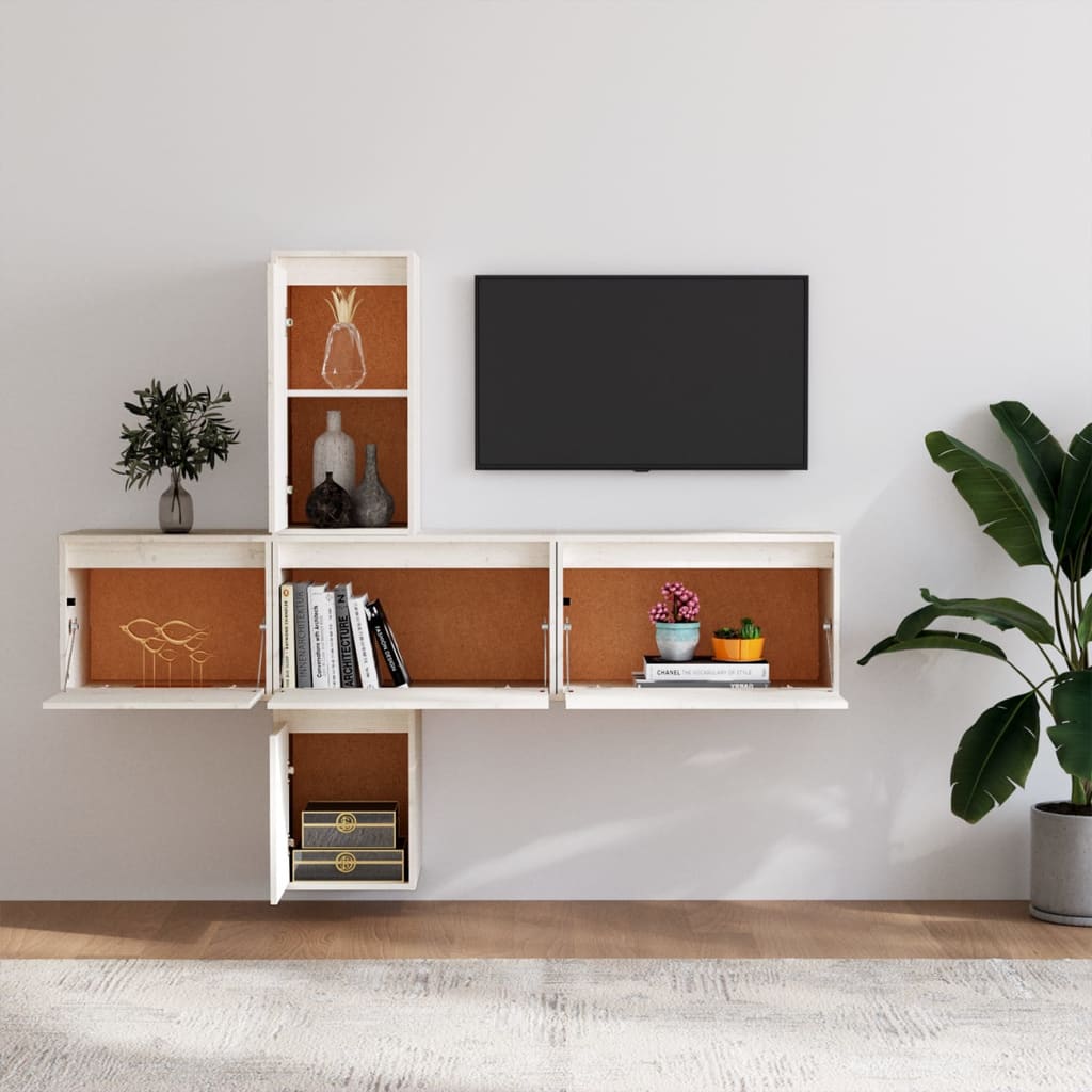 vidaXL Meubles TV 5 pcs Blanc Bois de pin massif