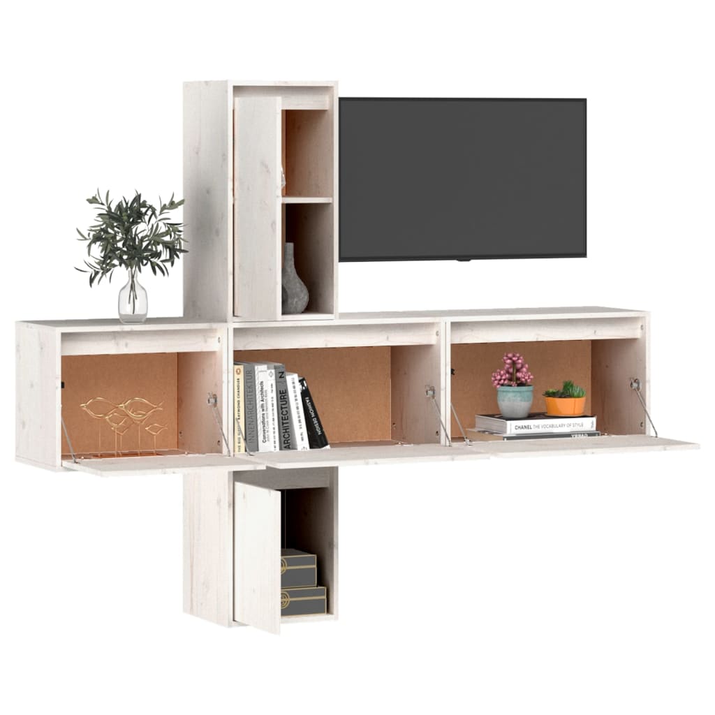 vidaXL Meubles TV 5 pcs Blanc Bois de pin massif