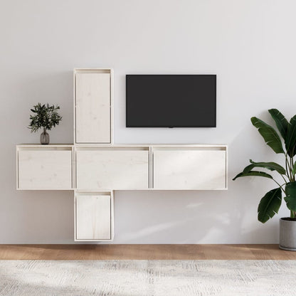 vidaXL Meubles TV 5 pcs Blanc Bois de pin massif