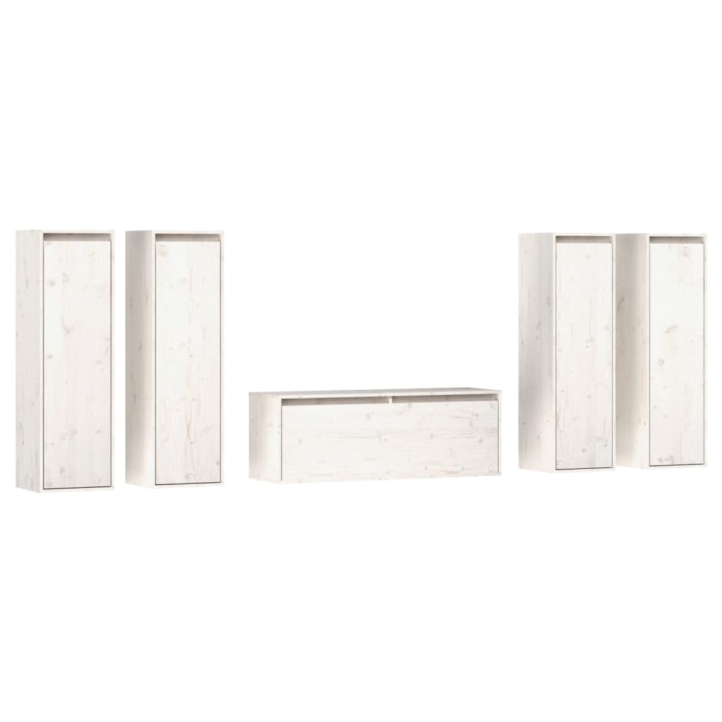 vidaXL Meubles TV 5 pcs Blanc Bois de pin massif