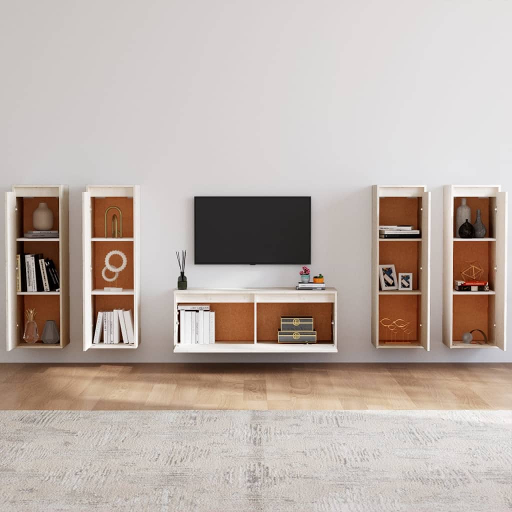 vidaXL Meubles TV 5 pcs Blanc Bois de pin massif