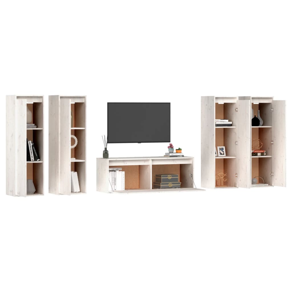 vidaXL Meubles TV 5 pcs Blanc Bois de pin massif