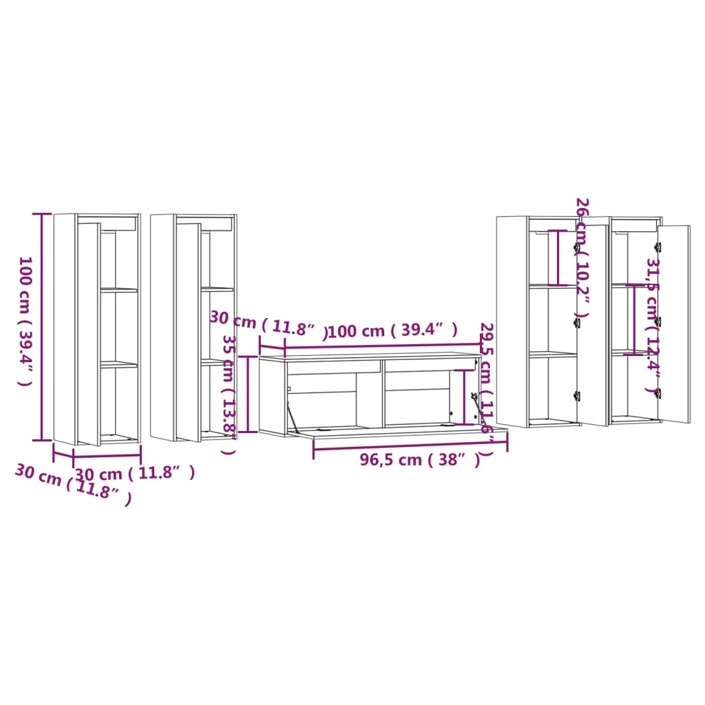 vidaXL Meubles TV 5 pcs Blanc Bois de pin massif