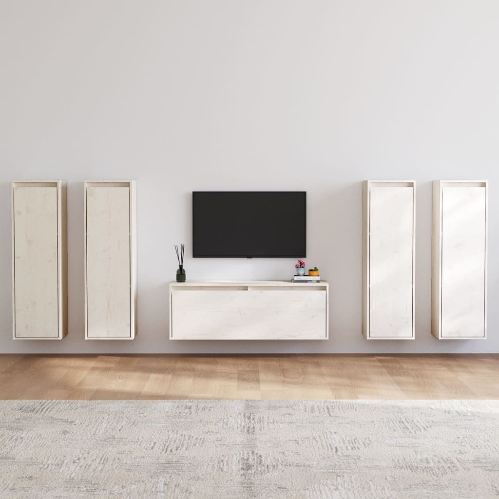 vidaXL Meubles TV 5 pcs Blanc Bois de pin massif