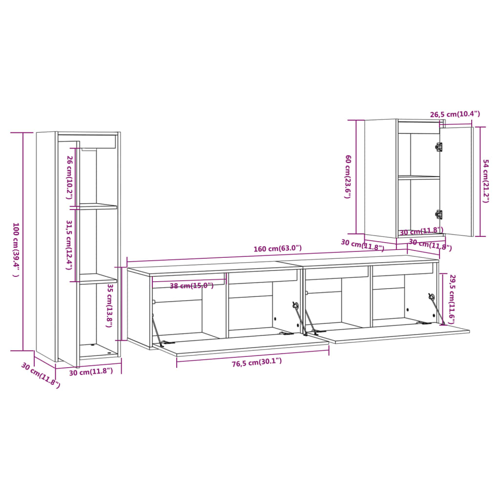vidaXL Meubles TV 4 pcs Bois de pin massif