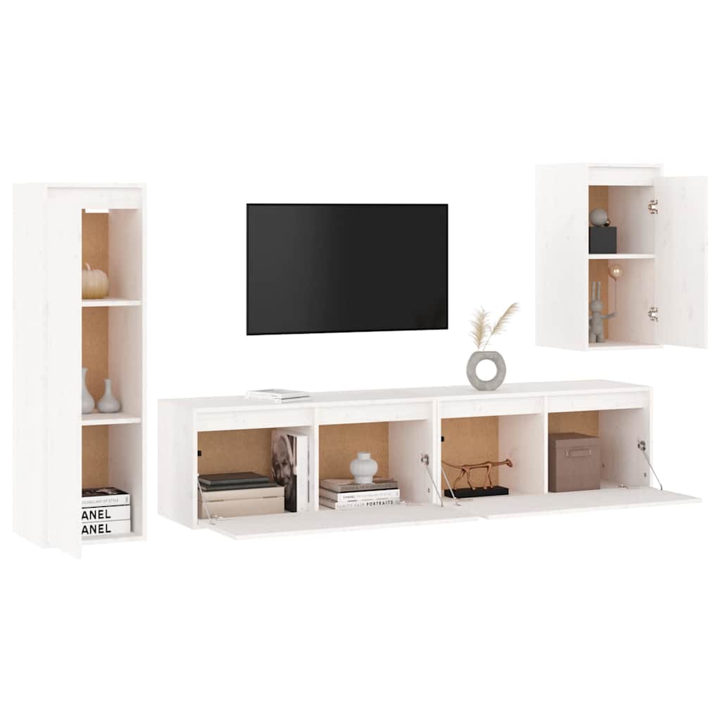 vidaXL Meubles TV 4 pcs Blanc Bois de pin massif