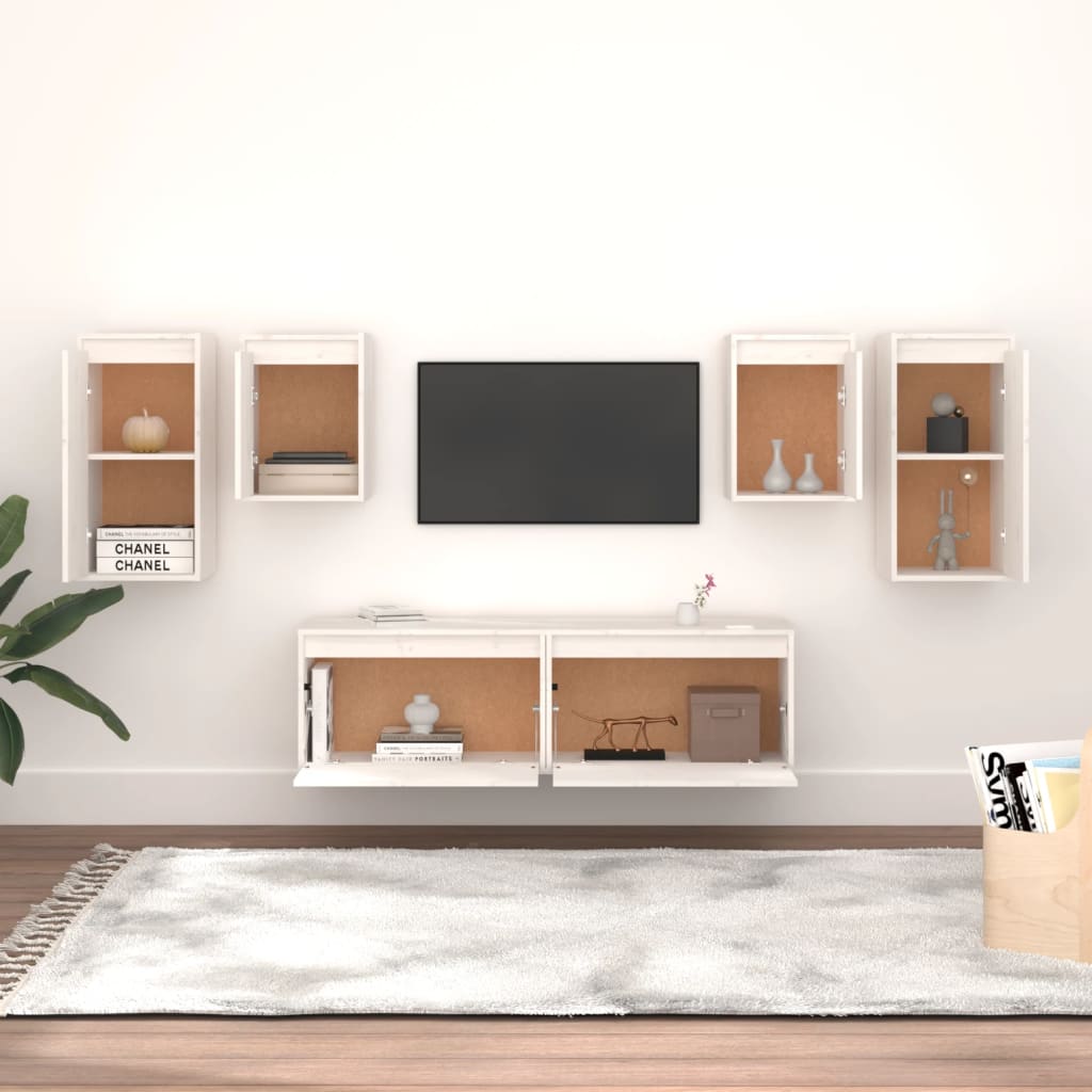 vidaXL Meubles TV 6 pcs Blanc Bois de pin massif