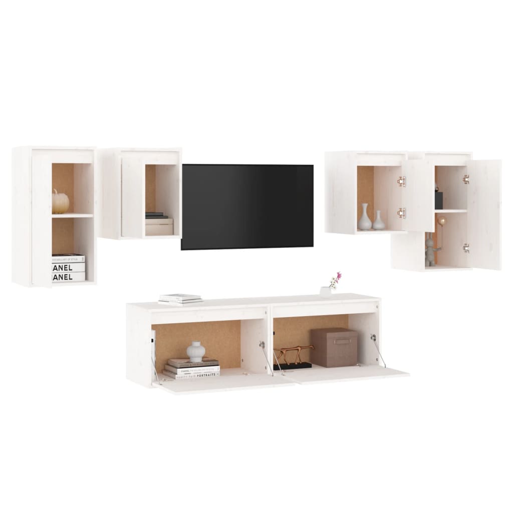 vidaXL Meubles TV 6 pcs Blanc Bois de pin massif