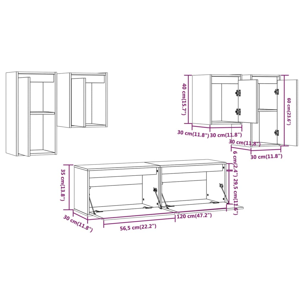 vidaXL Meubles TV 6 pcs Blanc Bois de pin massif