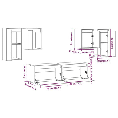 vidaXL Meubles TV 6 pcs Blanc Bois de pin massif