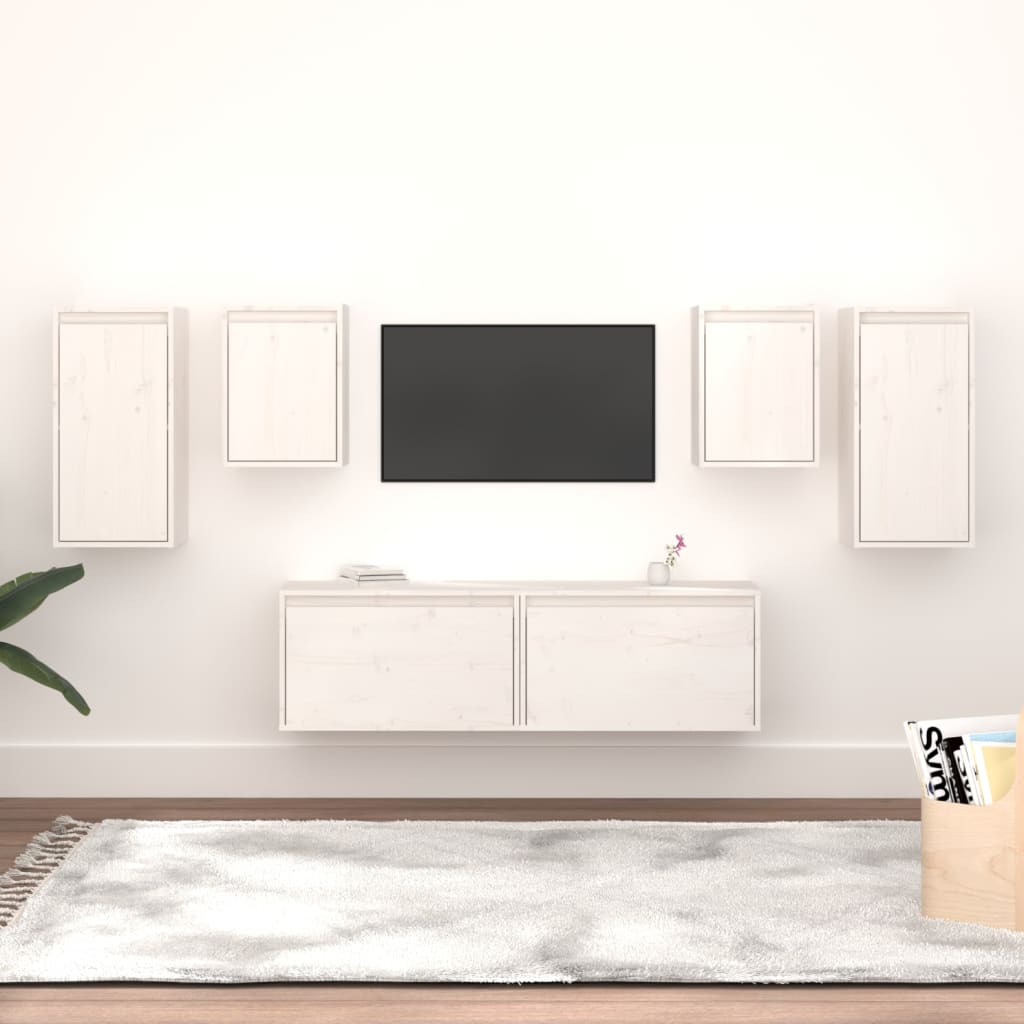 vidaXL Meubles TV 6 pcs Blanc Bois de pin massif