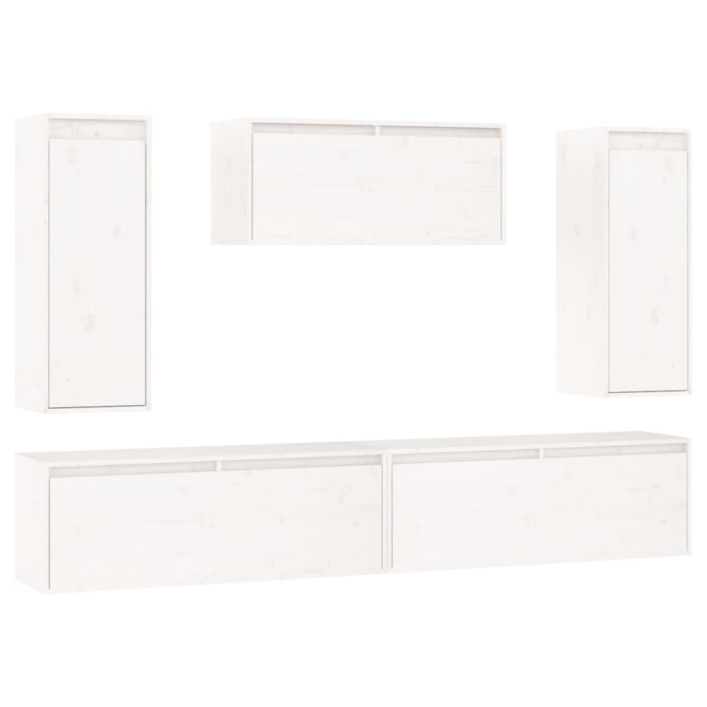 vidaXL Meubles TV 5 pcs Blanc Bois de pin massif