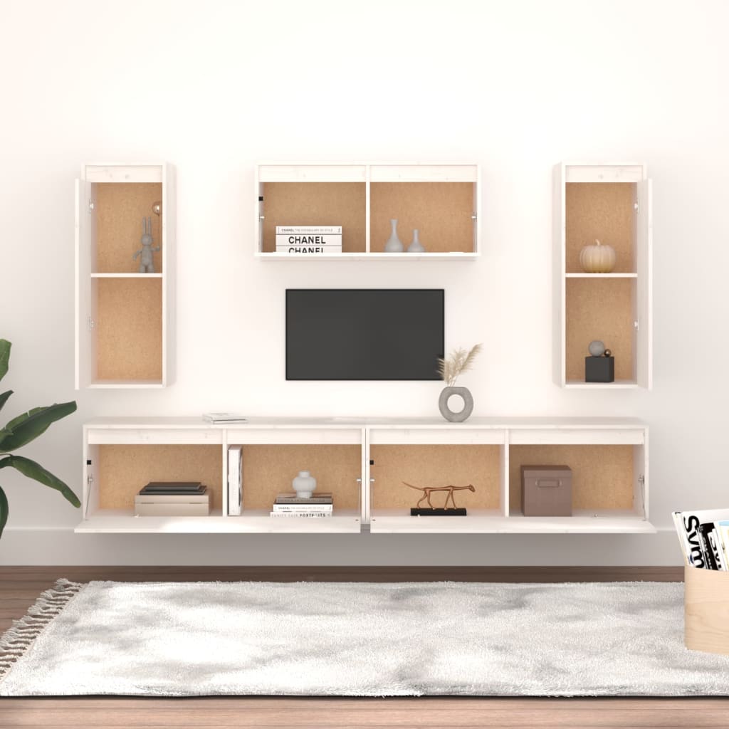 vidaXL Meubles TV 5 pcs Blanc Bois de pin massif