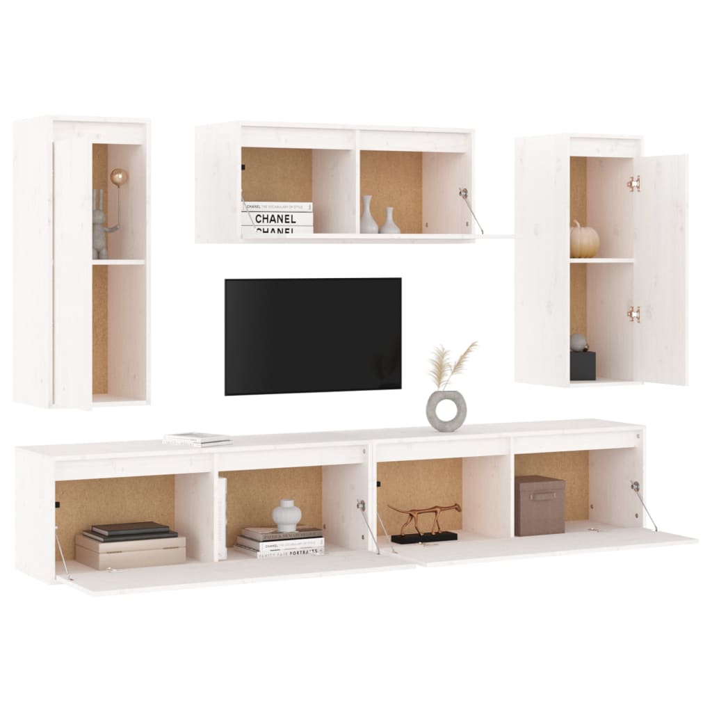 vidaXL Meubles TV 5 pcs Blanc Bois de pin massif