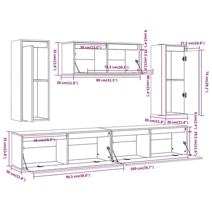 vidaXL Meubles TV 5 pcs Blanc Bois de pin massif