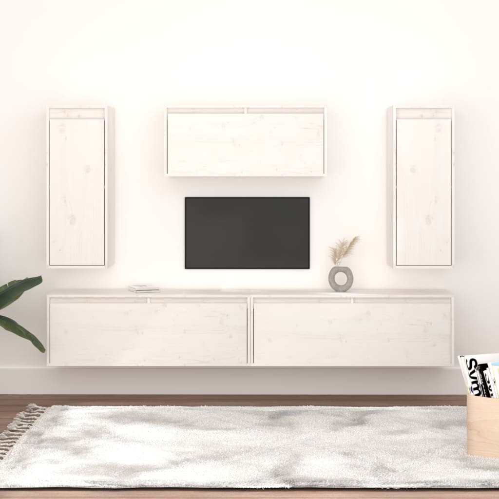 vidaXL Meubles TV 5 pcs Blanc Bois de pin massif