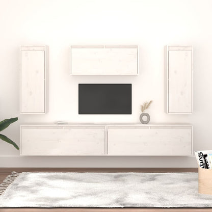 vidaXL Meubles TV 5 pcs Blanc Bois de pin massif