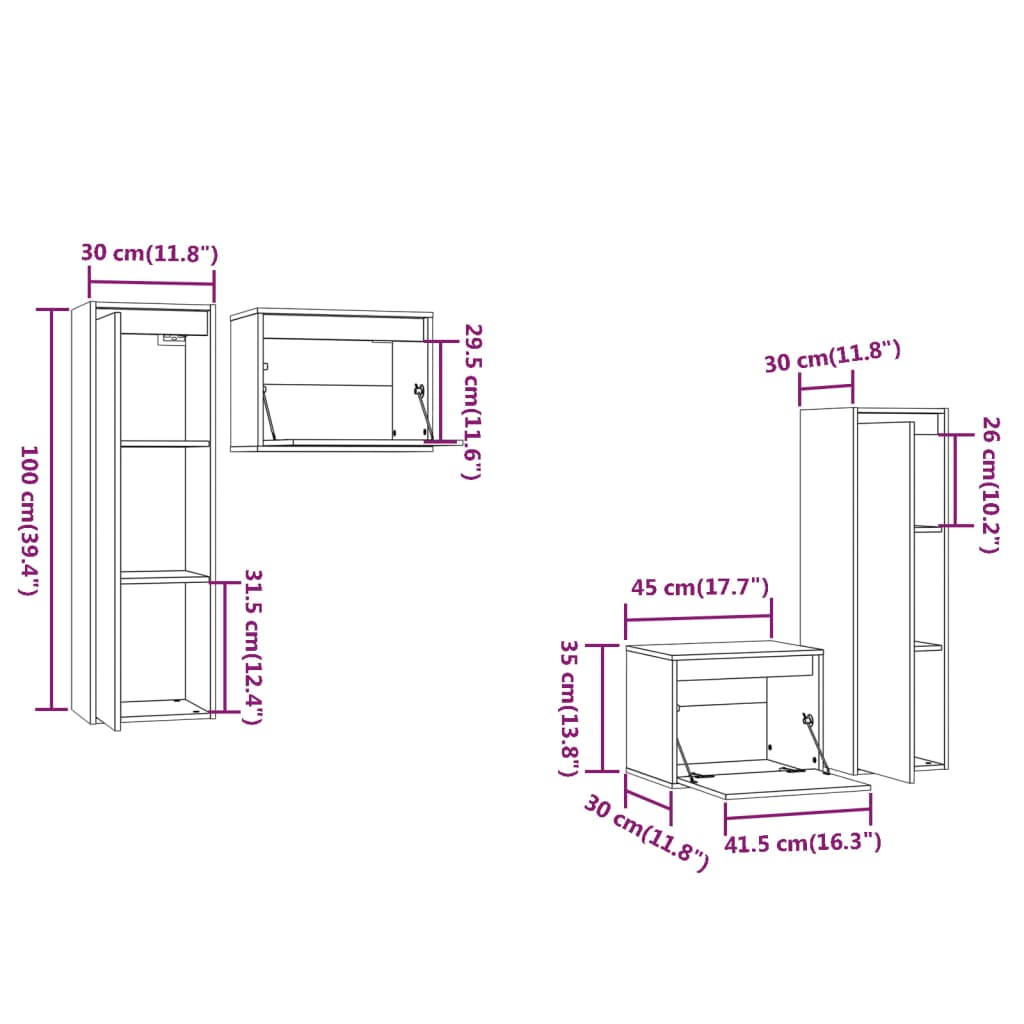 vidaXL Meubles TV 4 pcs Gris Bois de pin massif
