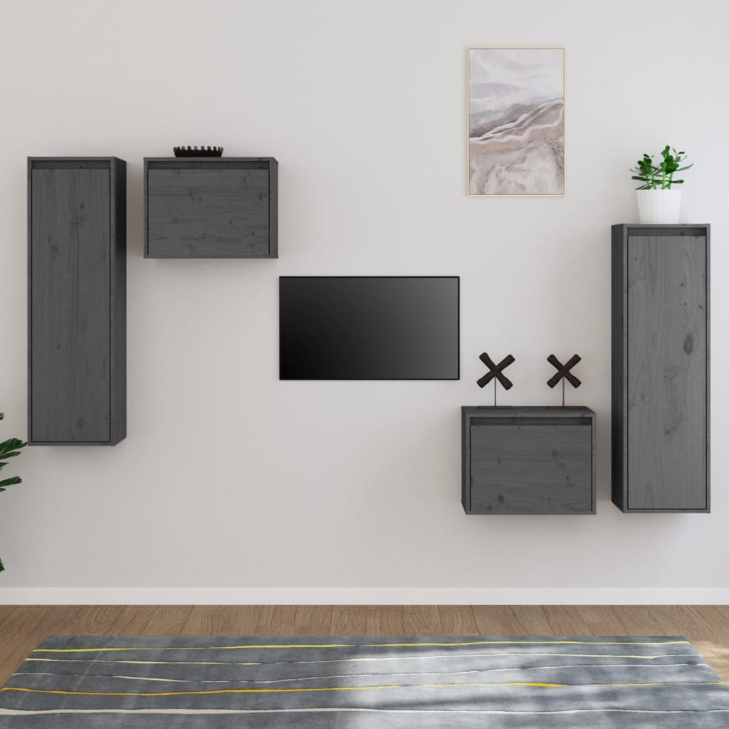vidaXL Meubles TV 4 pcs Gris Bois de pin massif