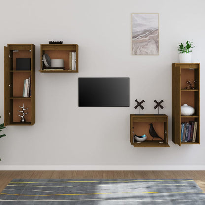 Meubles TV vidaXL 4 pcs Marron miel Bois de pin massif