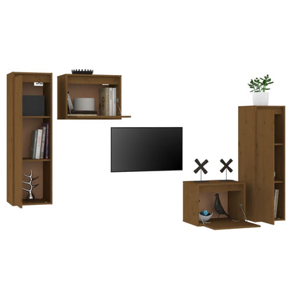 Meubles TV vidaXL 4 pcs Marron miel Bois de pin massif