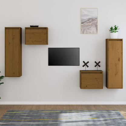 Meubles TV vidaXL 4 pcs Marron miel Bois de pin massif