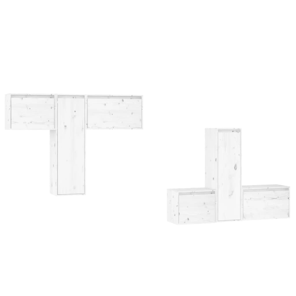 vidaXL Meubles TV 6 pcs Blanc Bois de pin massif