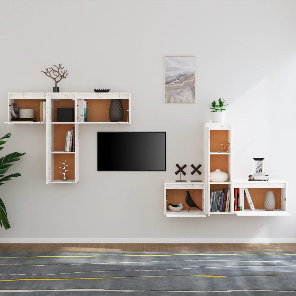 vidaXL Meubles TV 6 pcs Blanc Bois de pin massif