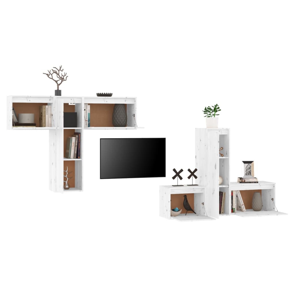 vidaXL Meubles TV 6 pcs Blanc Bois de pin massif