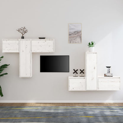 vidaXL Meubles TV 6 pcs Blanc Bois de pin massif