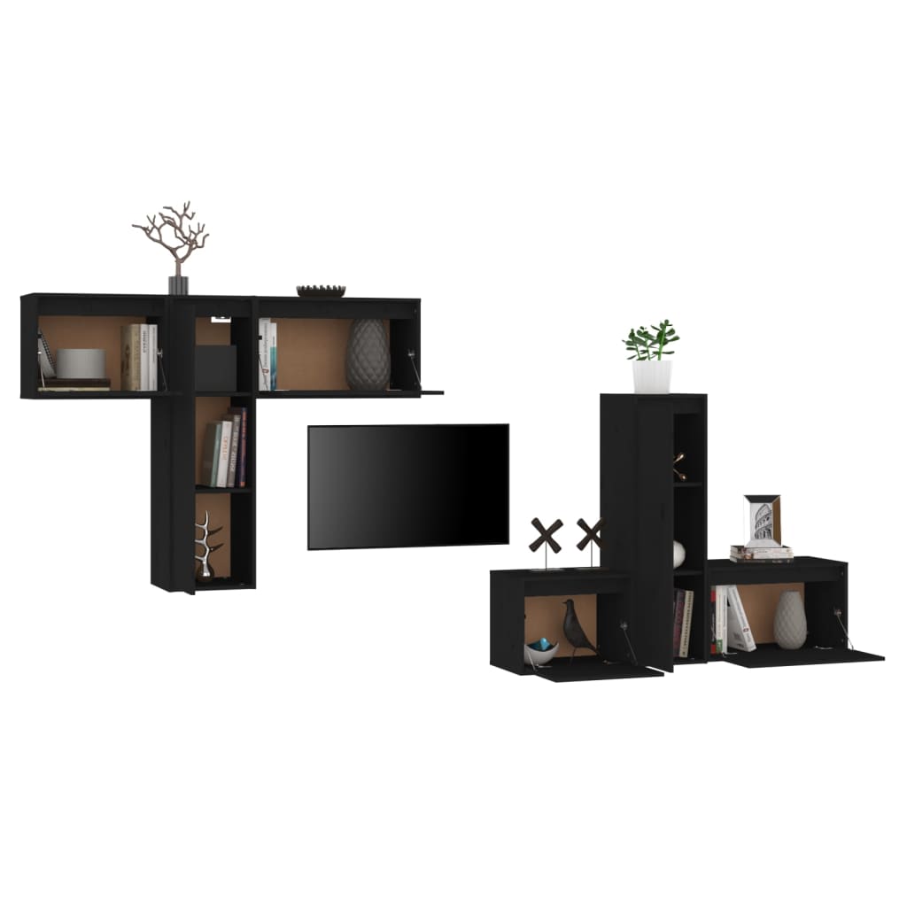 vidaXL Meubles TV 6 pcs Noir Bois de pin massif