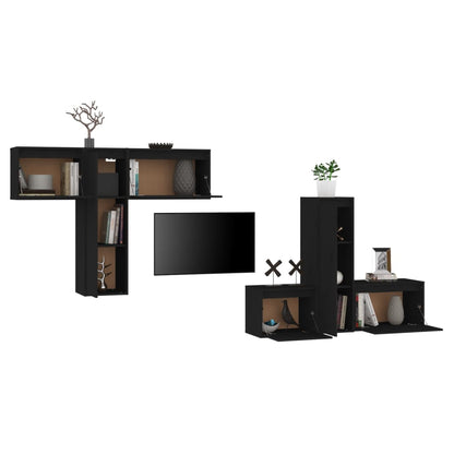 vidaXL Meubles TV 6 pcs Noir Bois de pin massif