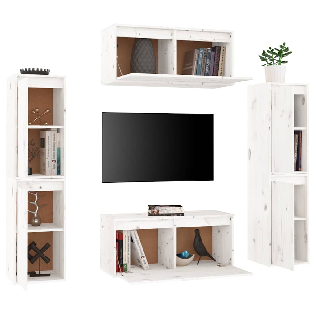 vidaXL Meubles TV 6 pcs Blanc Bois de pin massif