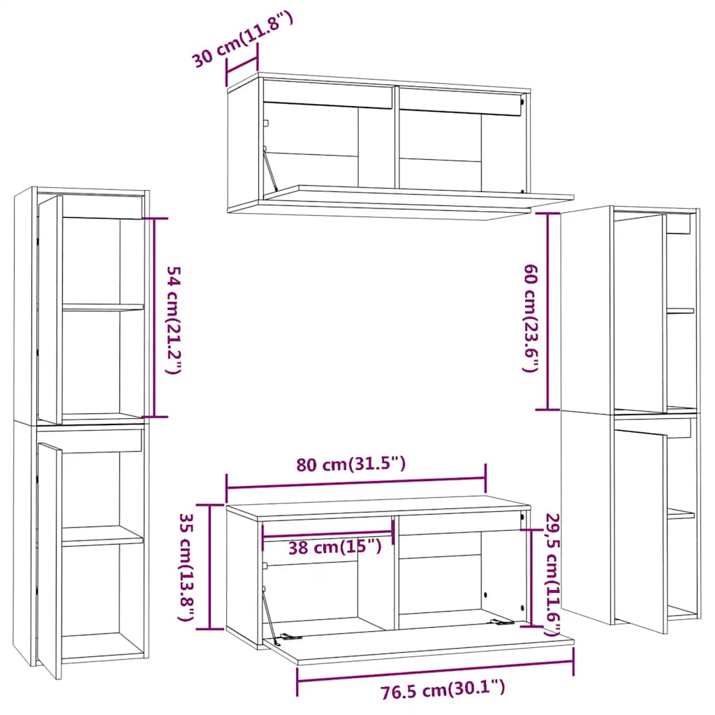 vidaXL Meubles TV 6 pcs Blanc Bois de pin massif